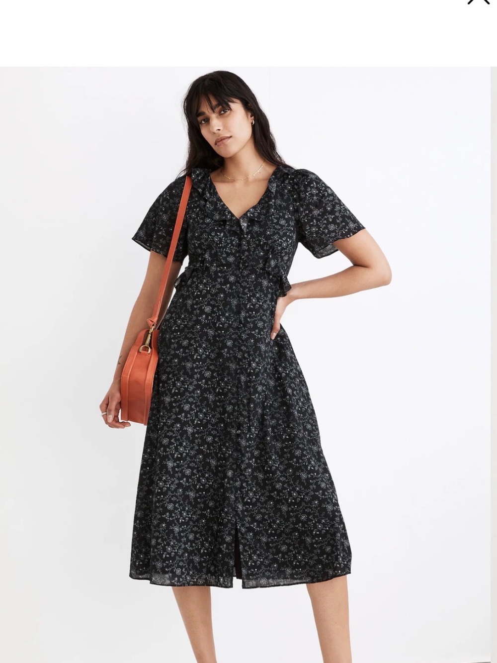 Madewell Ruffled Tiered Midi Dress in Dotted Vines